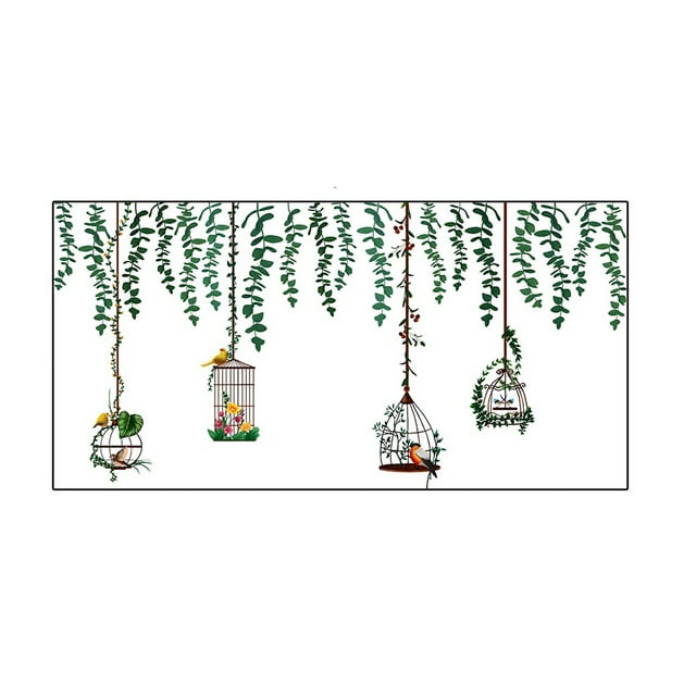 pitrice 4 Pieces Birdcage Wall Stickers Living Room Bedroom Background Decal Cartoon Rattan Bird Removable Wallpaper for