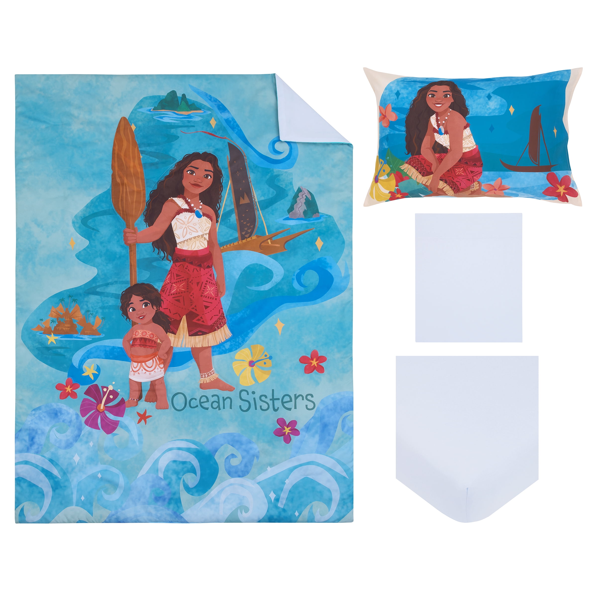 Disney Moana Ocean Sisters 4 Piece Toddler Bed Set, Aqua
