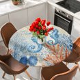 thumbnail image 2 of Blue Red Seahorse Coastal Round Tablecloth 55-60 Inch Round Fitted Table Cloth with Elastic Edge, Summer Beach Coral Nautical Vintage Waterproof Table Cover Protector for Outdoor Picnic Party Dining, 2 of 9
