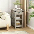 thumbnail image 3 of VEANERWOOD Set of 2 Narrow End Tables, Flip Top Side Tables with Charging Station, Farmhouse Nightstands for Living Room and Bedroom, Gray, 3 of 12