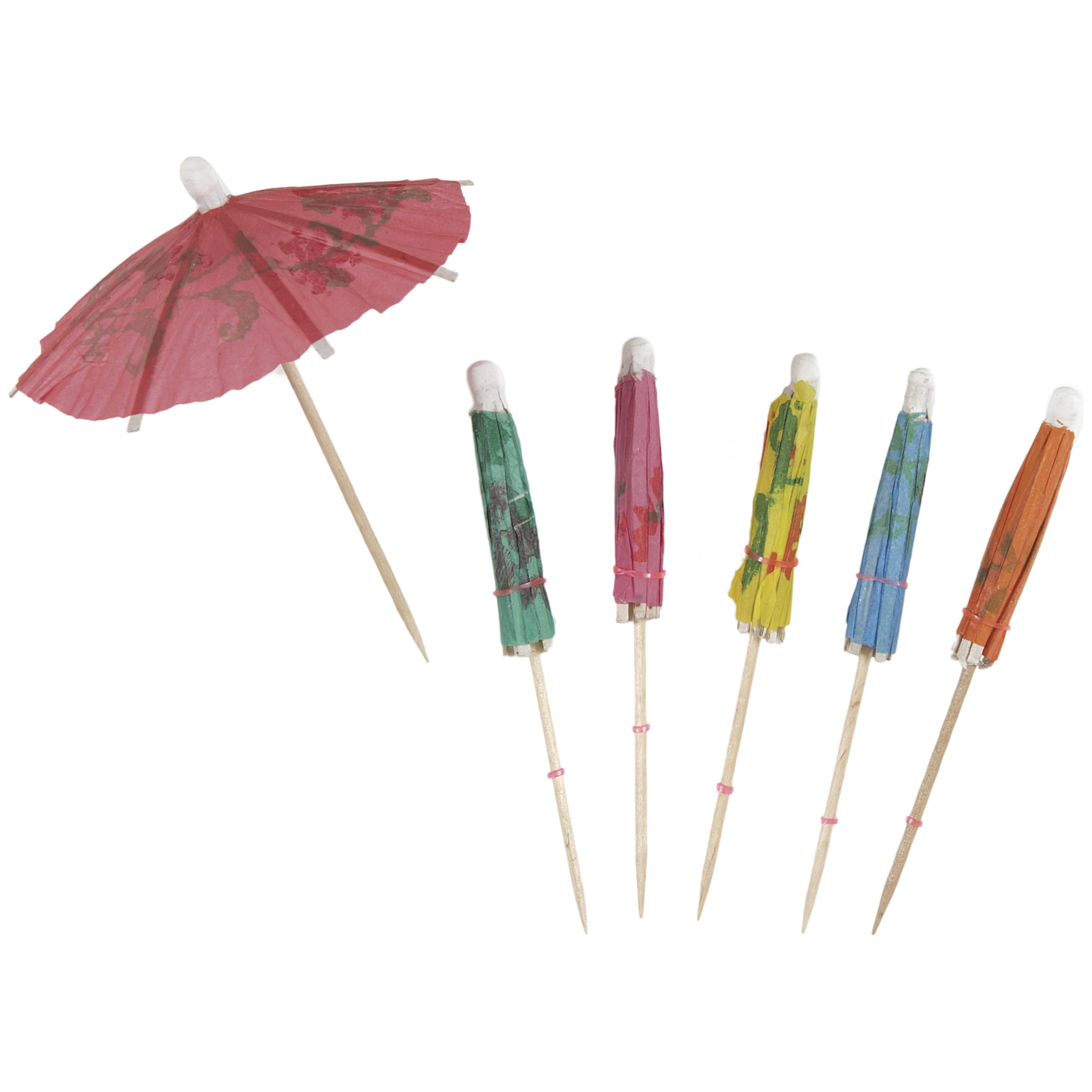 Cocktail umbrellas wood and paper mixed colours pack of 20