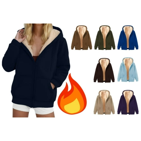 ATENAR Womens Hoodies,Zip Up Hoodie,Easy Care,Stretch Fabric,Polyester,Navy,S