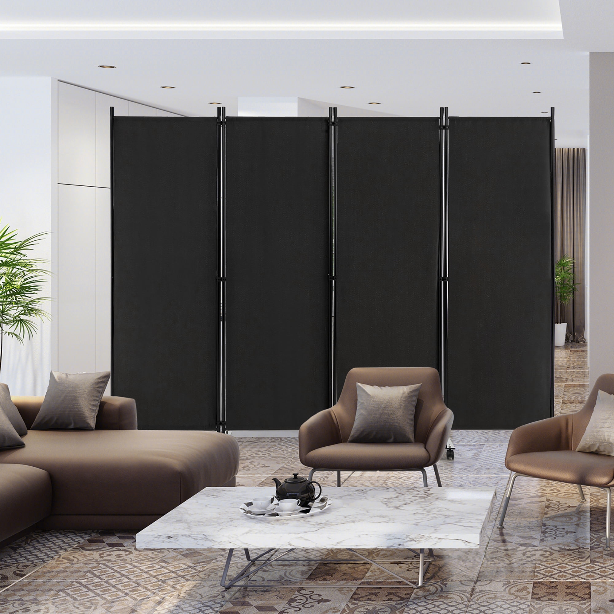 Costway 4-Panel Folding Room Divider 6FT Rolling Privacy Screen with Lockable Wheels Black