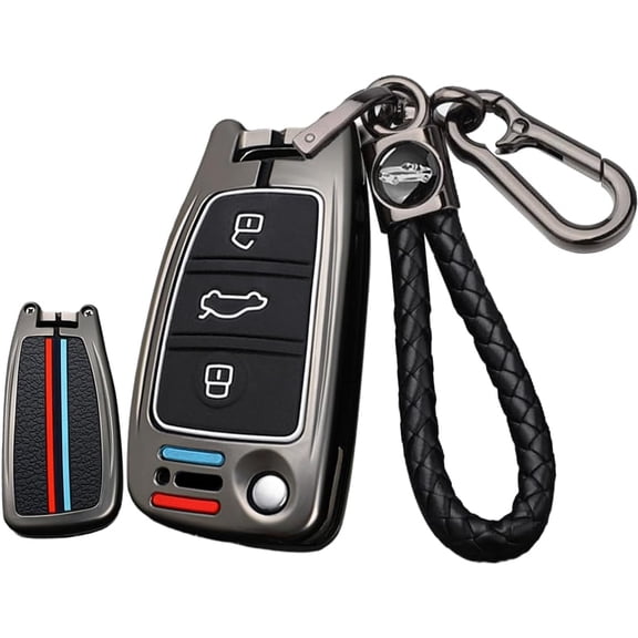 Metal Car Key Fob Cover Silicone Inner Key Case Fit for Audi A1 A3 A4 A5 A6 Q2 Q3 Q7 TT S3 R8 Flip Folding Key Remote