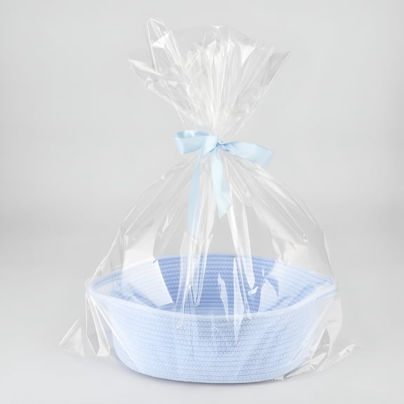 XIBUFE Baby Gifts Basket Empty with Gifts Bag And Ribbon12”X8”X5” Gift Baskets to Fill Easter Baskets Birthday Baskets Small Woven Cotton Rope Basket Baby Toy Basket Blue, Regular