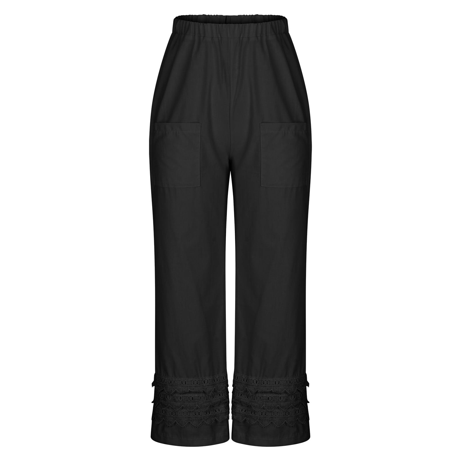 Women's Straight Leg Pants Lace Elastic High Waisted Wide Leg Pants Casual Loose Fit Lounge