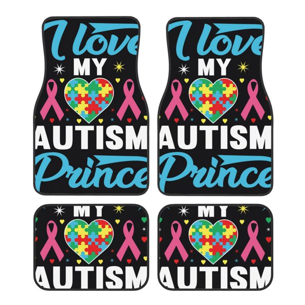 Fotbe I Love My Autism Juego de 4 Tapetes para Auto con Estampado – Alfombrillas de Goma Reforzada, Diseño Antideslizante, Protección para Todo el Año – Vehículos, Autos, Camionetas y SUVs