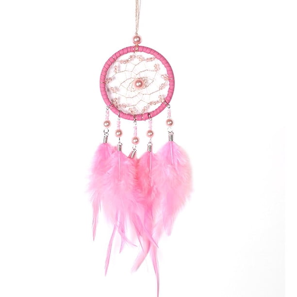 Atrapasueños hecho a mano Wdftyju con plumas decoración colgante rosa 5 uds
