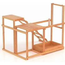 SAEWUD Wooden Chicken Roost with Swing Toy – Multiple Chicken Coop Perches for Backyard Chickens, 34.5" (L) x 27.5" (W) x 31.5" (H), Ideal for Poultry Play & Comfort