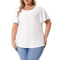 thumbnail image 4 of Camiseta de mujer de talla grande Agnes Orinda, con cuello redondo, ajuste holgado, mangas con volantes, blusas casuales de verano, 4X blanca, 4 of 6