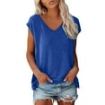 thumbnail image 2 of Blue Women's Short Sleeve T-shirt, Women Cap Sleeve Summer Casual Tops V Neck Solid Color Casual Shirts Loose Fit Blouse,Women's Short sleeve T-shirt S, 2 of 6