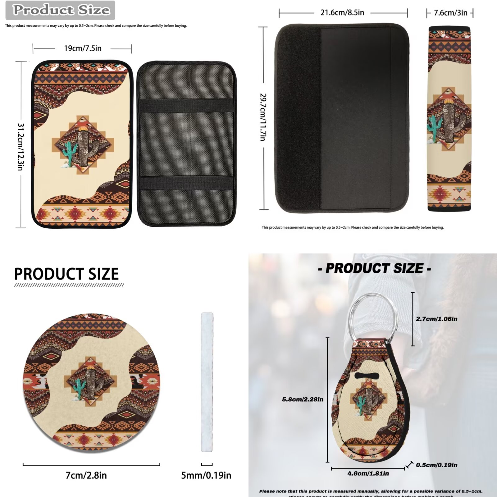 HUIACONG Aztec Car Seat Cover Full Set Brown Native American Tribal Geometric Decor Front and Back Seat Covers with Steering Wheel Cover Armrest Cover Seat Belt Pads Headrest Cover Coasters 14 Pcs