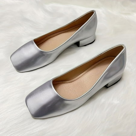 

Women s Solid Color Chunky Heels Elegant Square Toe Dress Women s Slip On Heels