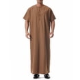 thumbnail image 2 of RXMEKW Short Sleeve Thobe with Neck Button and Pocket for Men, Casual Islamic Robe in Solid Color, 2 of 9