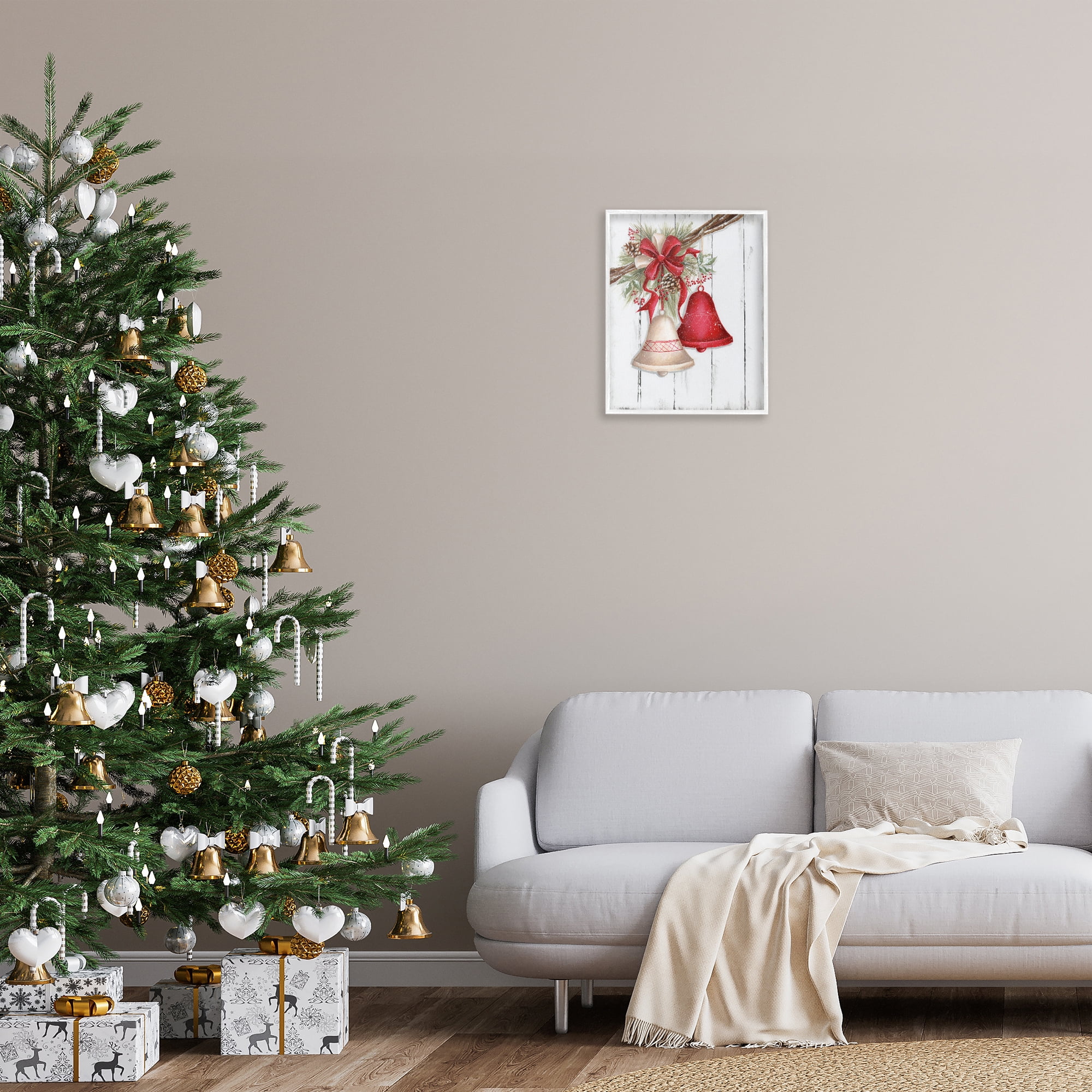 Stupell Industries Rustic Winter Bells Holiday Painting White Framed Art Print Wall Art, 16 x 20