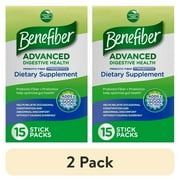 (2 pack) Benefiber Advanced Digestive Health Prebiotic Fiber Supplement Powder With Probiotics for Digestive Health, Low FODMAP - 15 Sticks (3.0 Ounces)