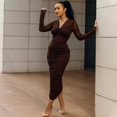 thumbnail image 6 of Women's Gauze Spliced V-Neck Long Sleeve Pleated Hips Wrapped Long Dress, Solid Color, 6 of 25