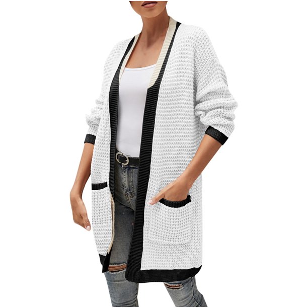 Pntutb Mujer Moda Color a juego Mangas largas Punto Cardigan Suelto tops Blusa Suéter PNTUTB Pntutb-4997