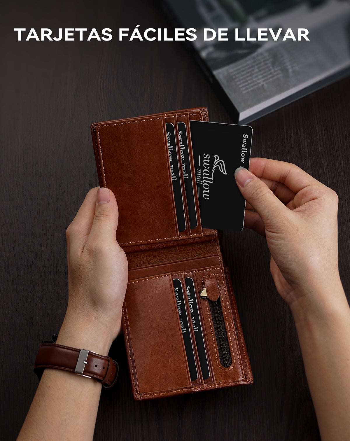 Swallow Cartera Para Hombre Rfid Cartera De Cuero Hecha A Mano