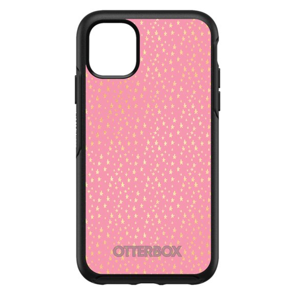DistinctInk OtterBox Symmetry Custom Case for Apple iPhone 15 (6.1" Screen) - Pink & Gold Star Pattern - Shockproof Protection