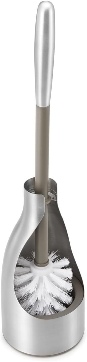 Polder Sleek Stainless Steel Toilet Brush with Caddy, Slim and Discreet Design, Open-Back Design for Odor Control, Rust-Resistant Stainless Steel