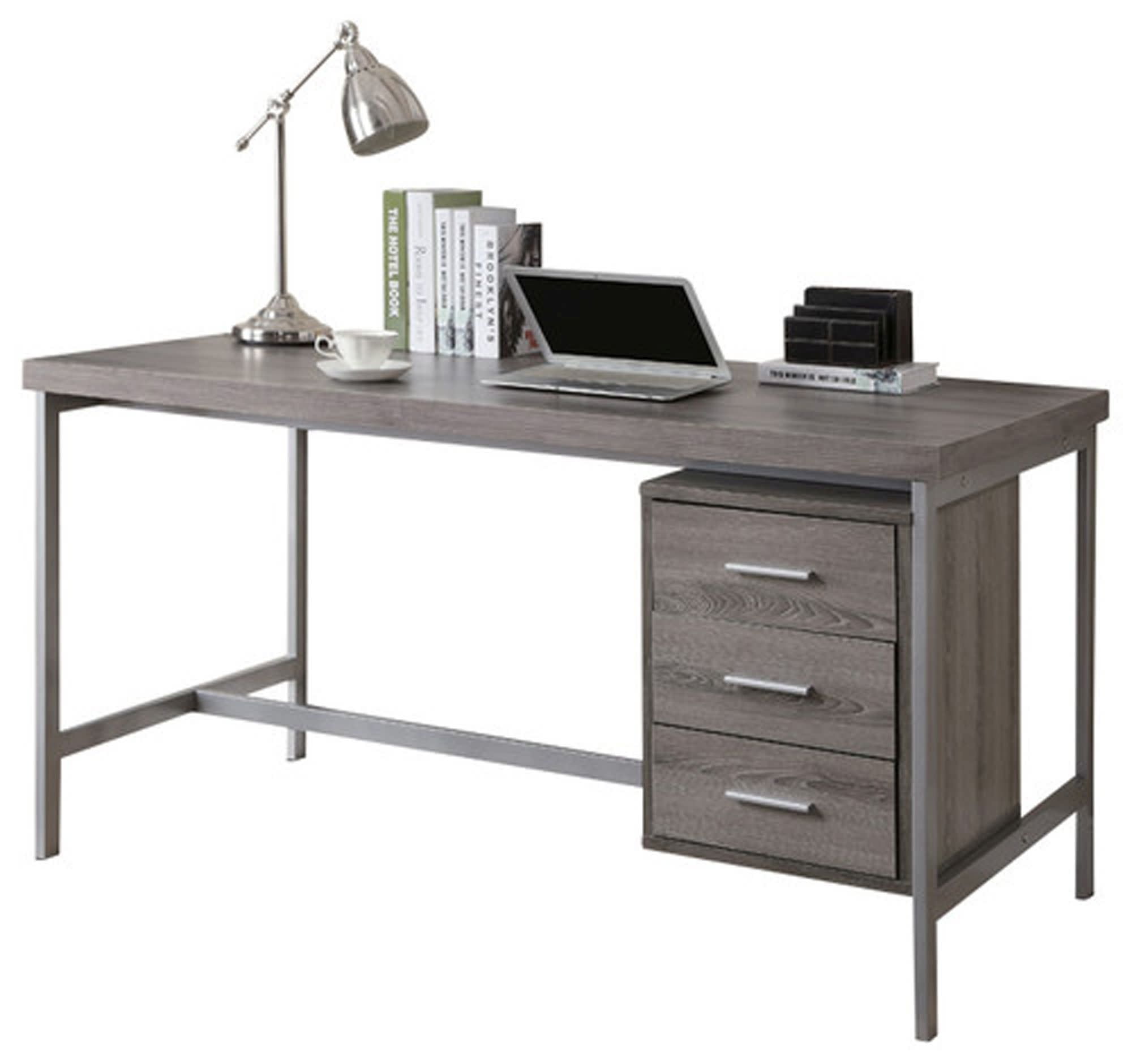 Monarch Computer Desk 60"L / Dark Taupe / Silver Metal