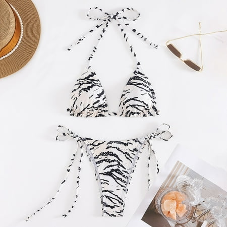 Yanyanz Swim Suits for Women 2025  Women s Sexy Lips Flowers Hearts Stripes Plaid Printed Three Point Straps Beach Vacation Bikini  Women Swimsuits