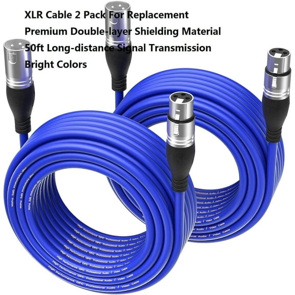 EBXYA XLR Male to Female Cable 50ft 2-Pack, with Oxygen-Free Copper & Gold-Plated Connectors for Microphone, Audio Interface & PA Systems