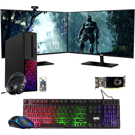 Gaming Desktop PC  Intel i5 6th Gen  TechMagnet Galaxy  16GB RAM  240GB SSD | 2TB HDD  MTG New Dual 27 Inch 165HZ Gaming Monitor  RX 550  RGB Keyboard Mouse  Headphone  Webcam  Win 10 Pro (Renewed)