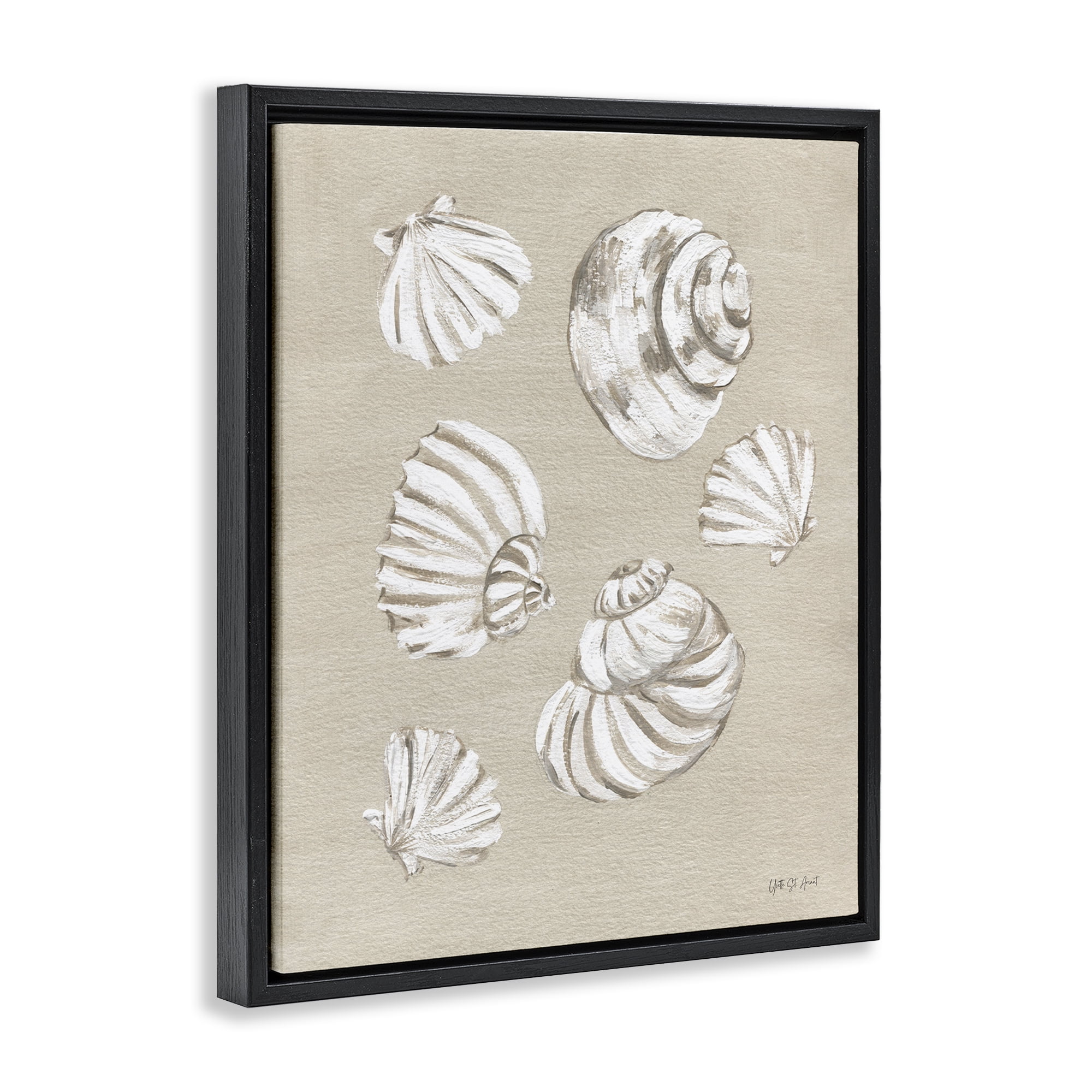 Stupell Industries Beach Shell Treasures Coastal Painting Black Floater Framed Canvas Art Print Wall Art, 17 x 21