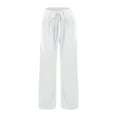 thumbnail image 3 of Flmaly vacation outfits for women High Waistband Women's Linen Wide Leg Pants Casual Loose High Waist Beach Haren Pants Pockets Vacation Outfits, 3 of 6