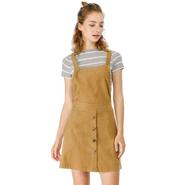 Dia De San Patricio Vestido Tipo Peto Tipo Peto Evase Con Tirantes De Pana Para Mujer Marron XL Allegra K Falda