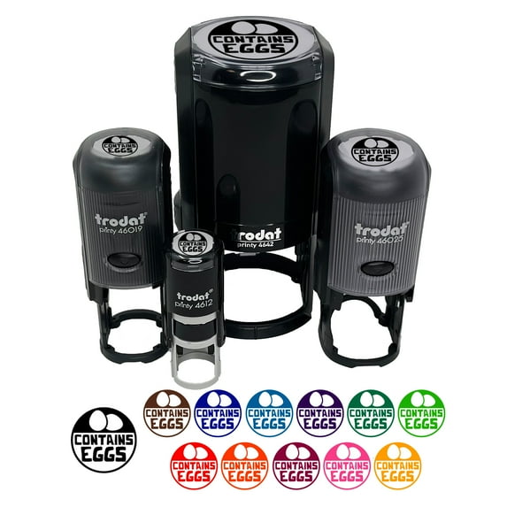 Contains Eggs Allergy Warning Self-Inking Rubber Stamp Ink Stamper - Brown Ink - Small 3/4 Inch