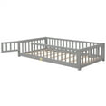 thumbnail image 5 of Twin Size Platform Bed, Floor Platform Bed with Fence and Door, Solid Wood Kids Floor Bed Frame with Slats Support, Bedroom Twin Bed for Child, Toddlers, No Spring Box Needed, Gray, 5 of 7