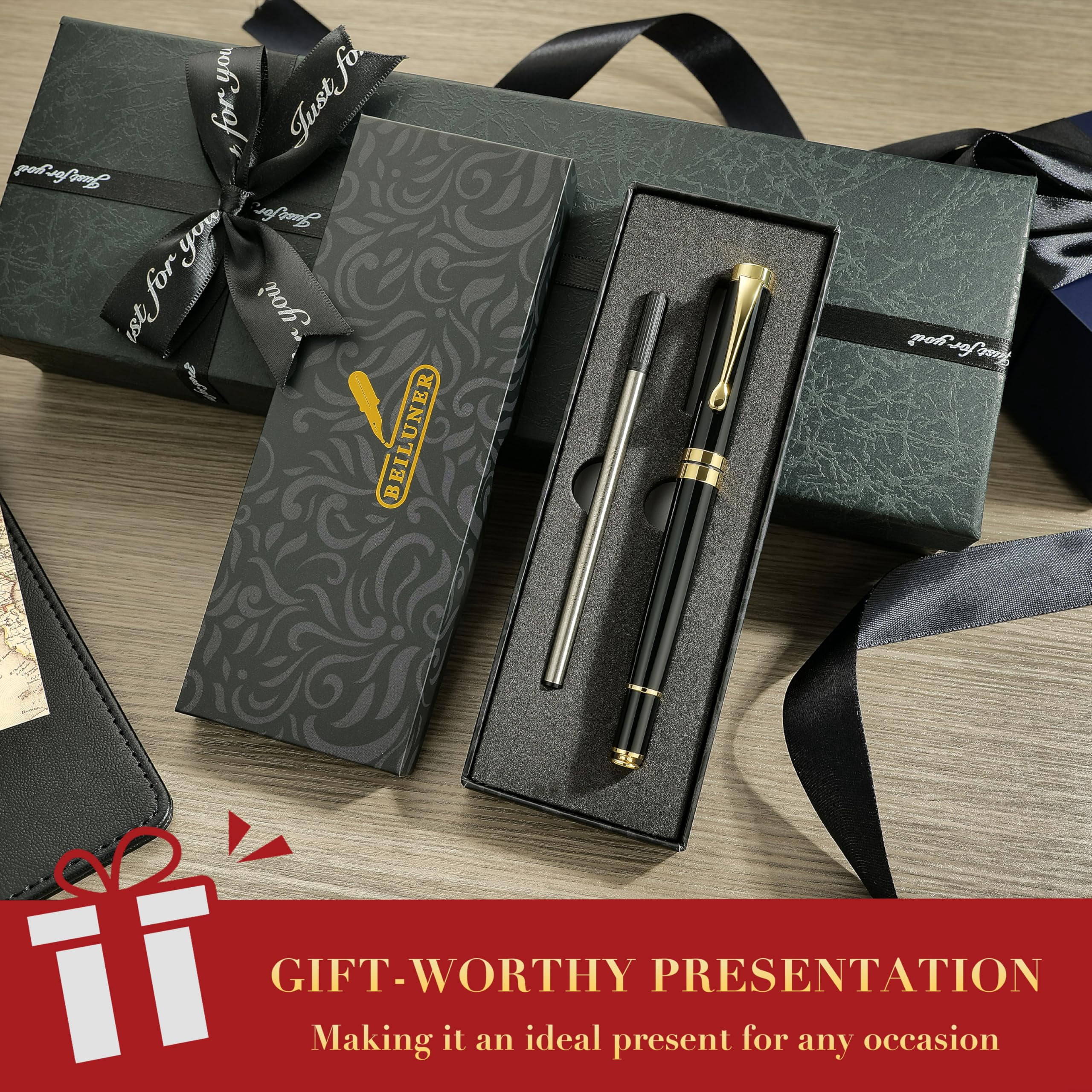 Personalized Ballpoint Pens  Stunning Black Chrome Metal Pen With Golden Trim Ball Gift Set For Men & Women Executive Office Nice Pens-gift Box 0.5mm Extra Refill