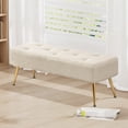 thumbnail image 4 of Furniliving Entryway Ottoman Bench Metal Legs Shoe Bench Upholstered Bedroom Bench , Ivory White, 4 of 11