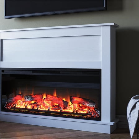 White Modern Electric Fireplace Insert with Mantel and Remote Control Living Room Bedroom Heater