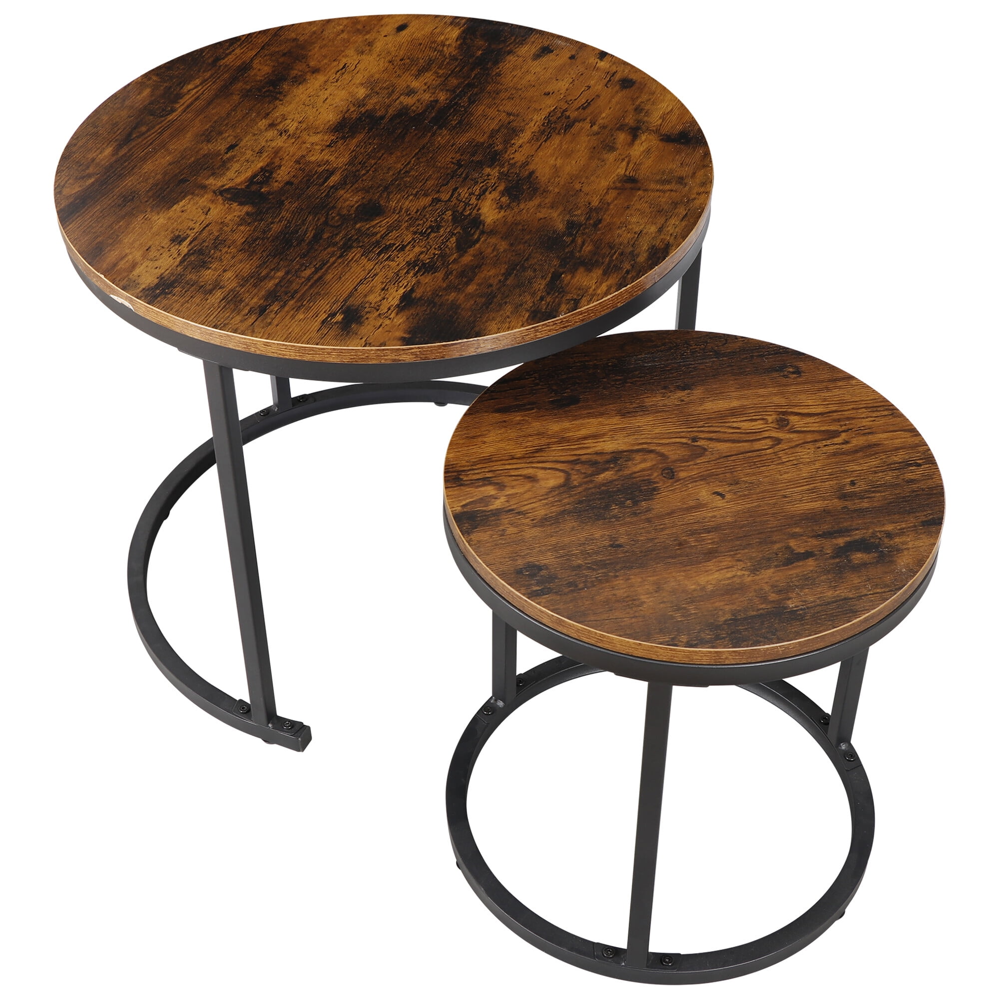 ZENSTYLE Set of 2 Round Coffee Tables Metal Frame Nesting Coffee Table for Living Room Balcony Office