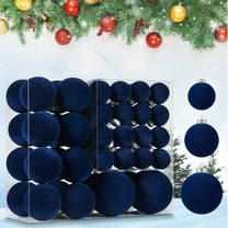 Christmas Tree Decorations Set, 46PCS/8CM Velvet Christmas Balls Flocked Christmas Tree Ornaments Balls Plastic Xmas Hanging Ornaments Christmas Tree DecorationChristmas Ornaments Balls Blue