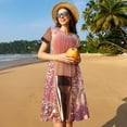 thumbnail image 4 of KLL Robe d'Été à Manches Courtes Pailletée Rose pour Femmes, Robe Plissée Ample Longueur Genou avec Poches, 4 of 6