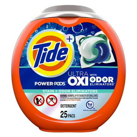 Tide Ultra Oxi Power Pods with Odor Eliminators for Visible and Invisible Dirt Laundry Detergent Pacs - 25ct