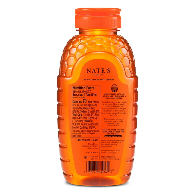 6 pack) (6 pack) Nate's Honey: 100% Pure, Raw and Unfiltered Honey