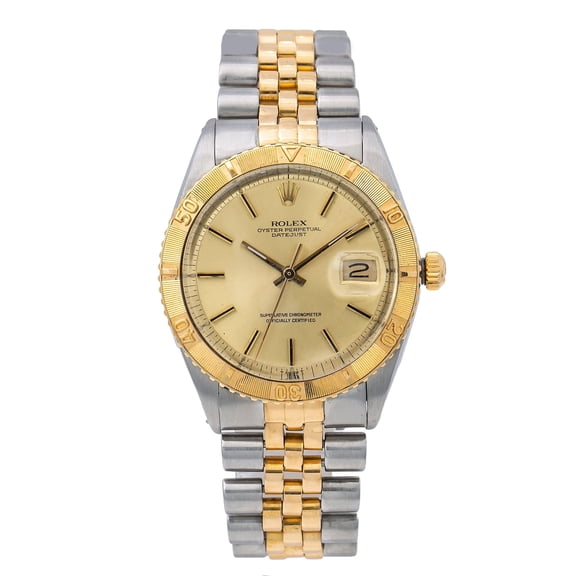 Pre-Owned Rolex Datejust 36MM 16233 Champagne Dial Turn-O-Graph Bezel Two Tone Yellow Gold Jubilee Bracelet