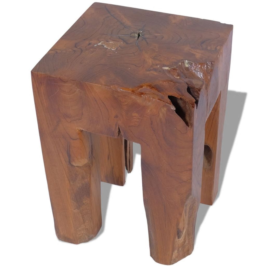 Kepooman 11.8" Modern Solid Teak Wood Square Side Accent Table Plant Flower Stand for Patio Living Room Bedroom, Brown
