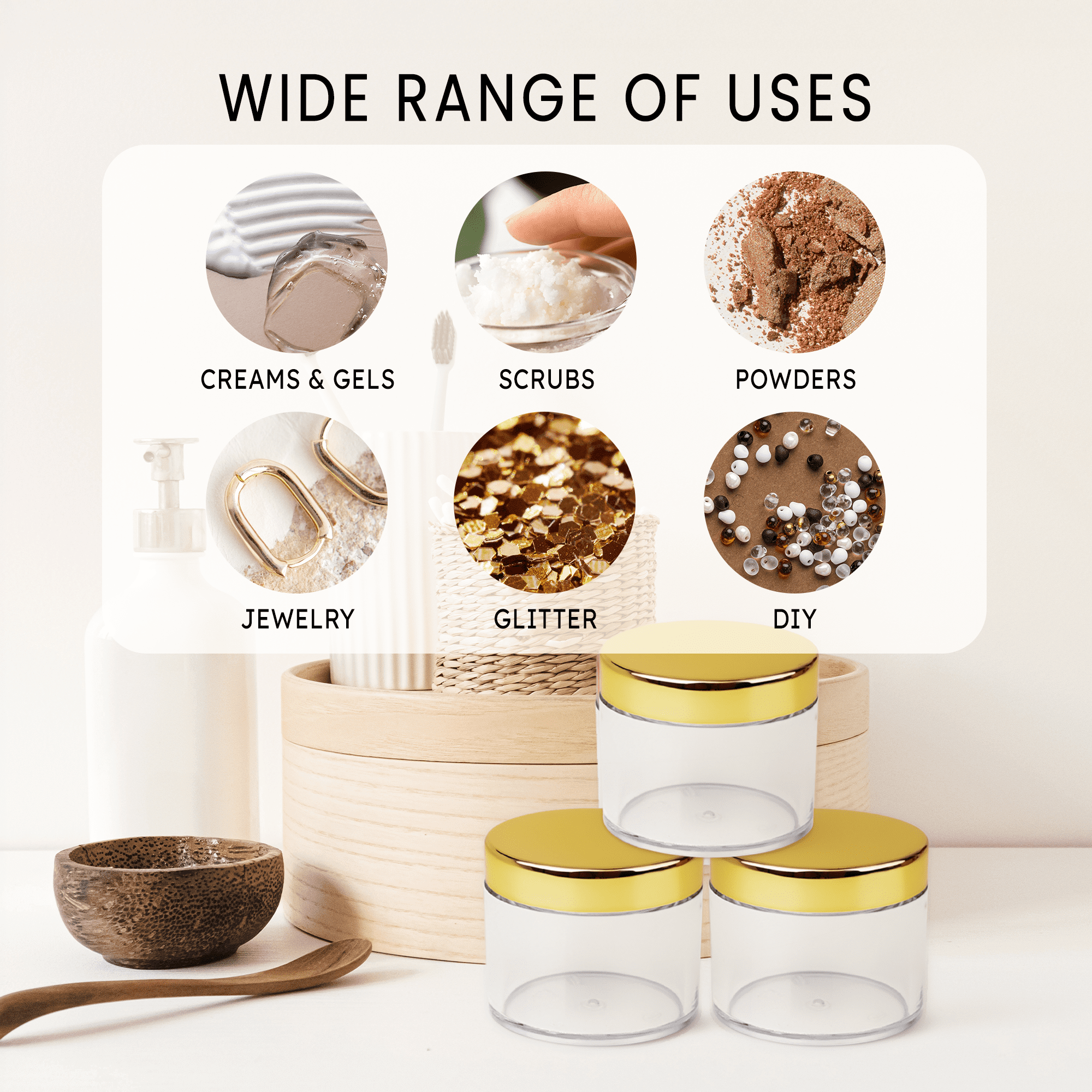 2oz/60g/60ml High Quality Acrylic Leak Proof Clear Container Jars with Gold Lids 36pcs