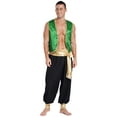 thumbnail image 3 of iiniim Men's Adult Arabian Prince Costume Halloween Persian Ara Genius Cosplay Vest Harem Pants Outfit Green&Black XXL, 3 of 7