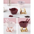 thumbnail image 2 of Naiovety Juego de fondue de cerámica para queso y chocolate. Incluye 1 taza y 2 tenedores. Base para fondue de chocolate. Juego de fondue de Cocina y Comedor Rosa+Oro, 2 of 6