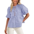 thumbnail image 1 of Blusa PRETTYGARDEN para mujer, con lazo en la parte delantera, a rayas, azul, talla M, 1 of 8