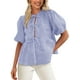 thumbnail image 1 of Blusa PRETTYGARDEN para mujer con lazo en la parte delantera, a rayas, azul, talla S, 1 of 8