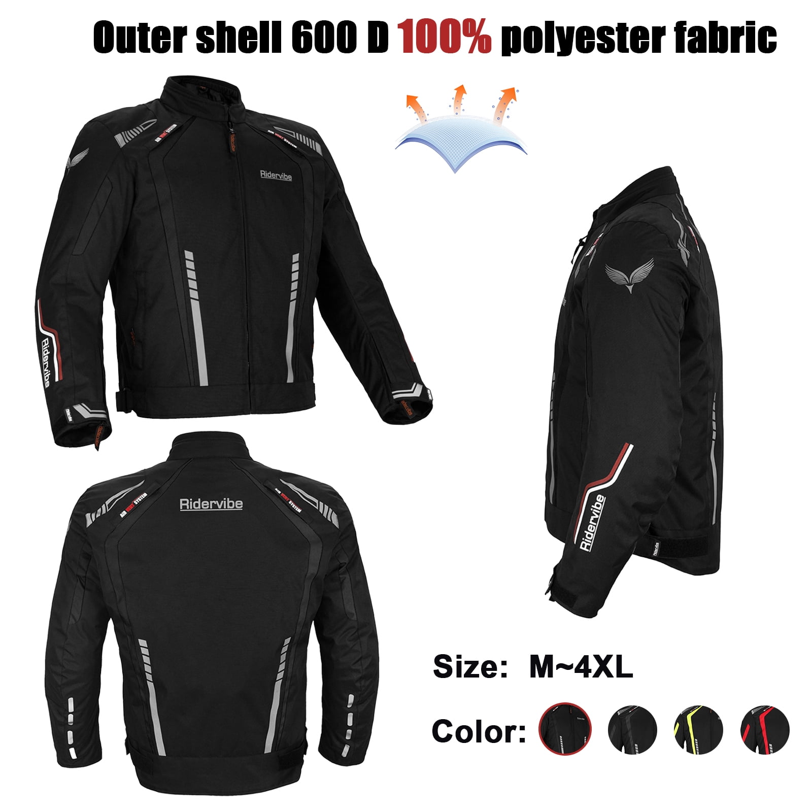 Dream Apparel Men's All-season Motorcycle Jacket for Enduro Dualsport Riding with 600 D polyester, Armor Foam Padding, Visibility